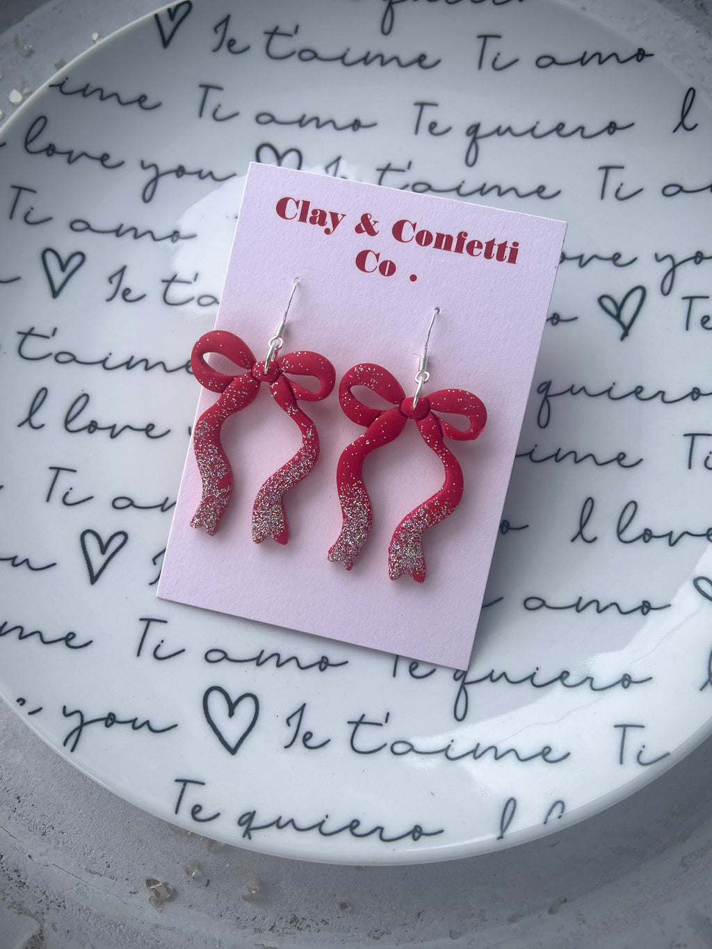 Red with silver glitter bow