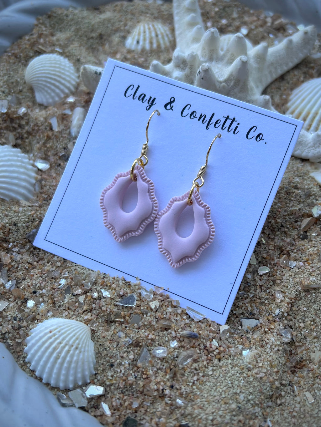 beach pink ribbed dainty tear dangle