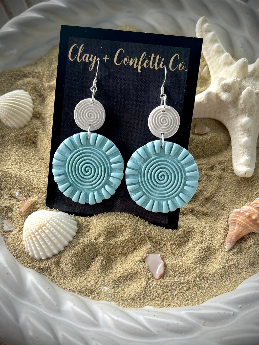 Light Ocean Blue Spiral Glitter Dangle