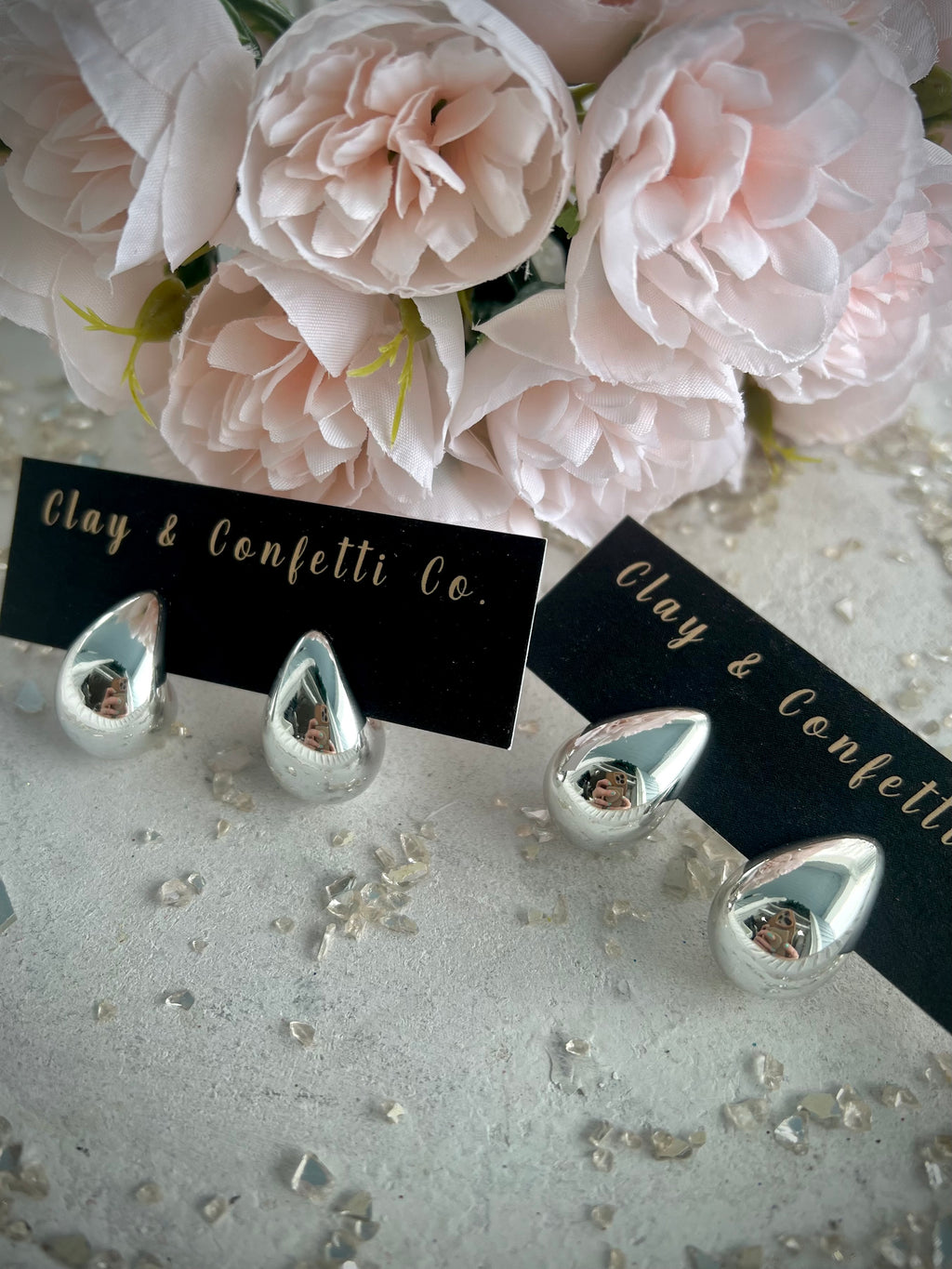 Silver Tear Chubby Hoop Stud