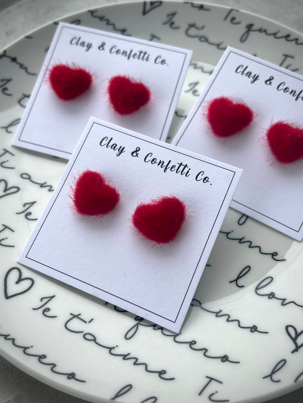 Fuzzy red heart stud