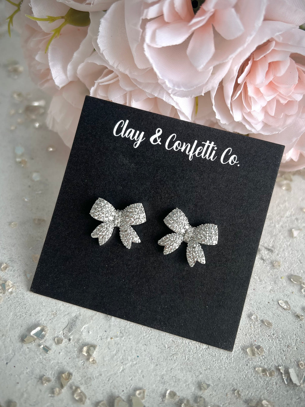 Silver Rhinestone Bow studs