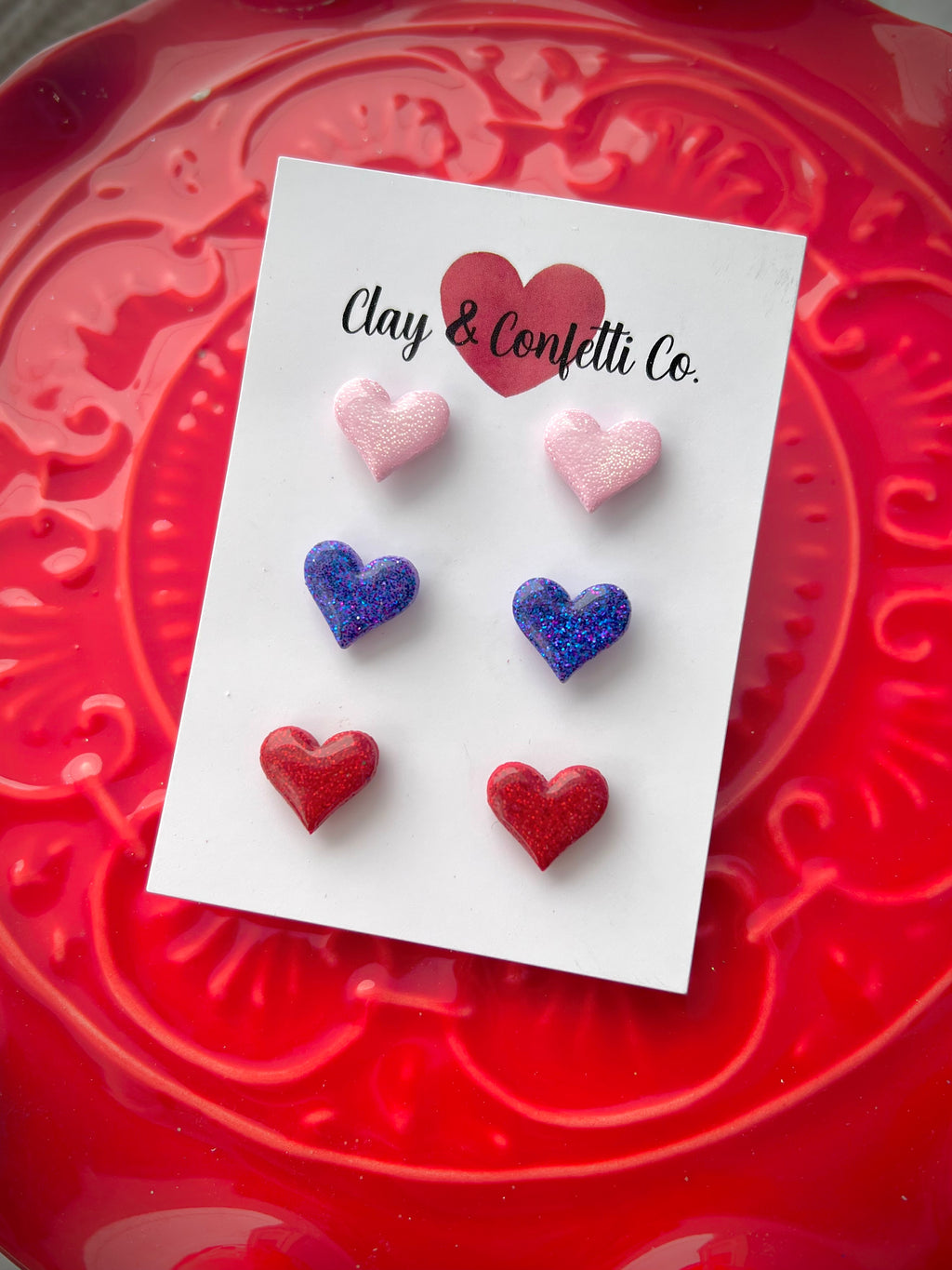 Glitter heart stud pack