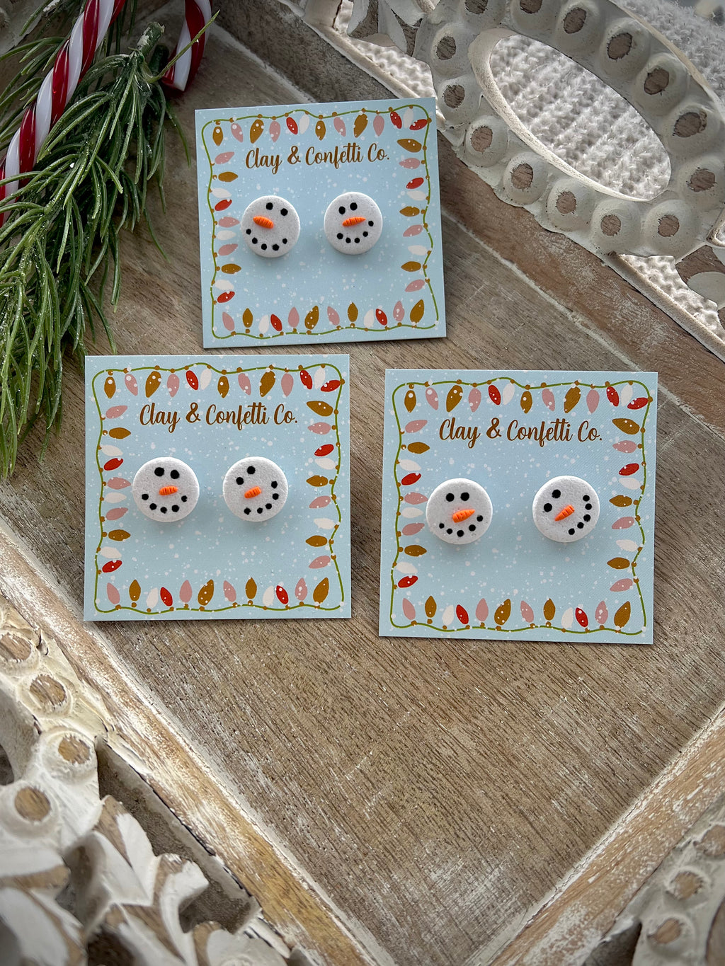 Clay snow man face stud