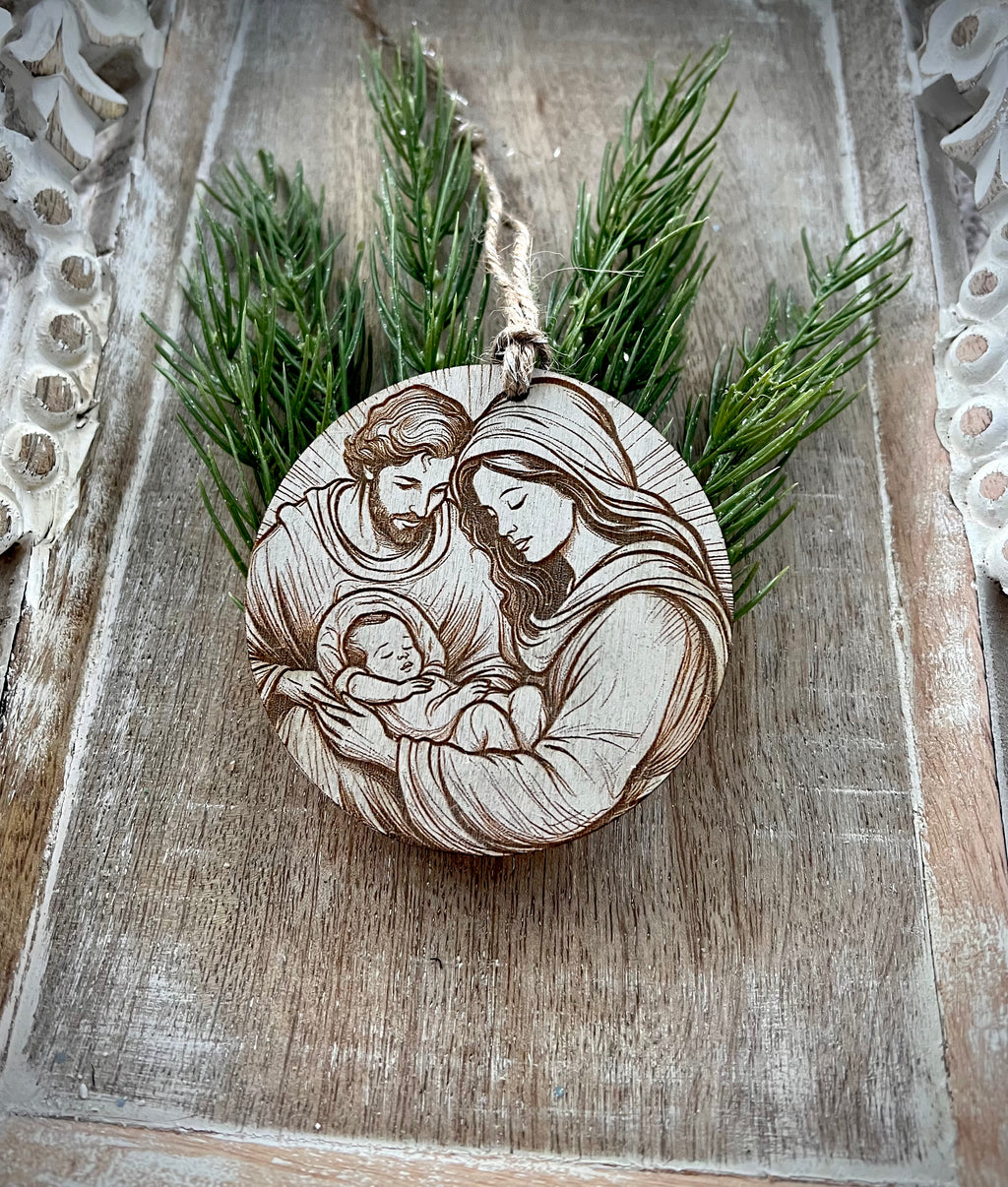 Joseph Mary and baby Jesus ornament