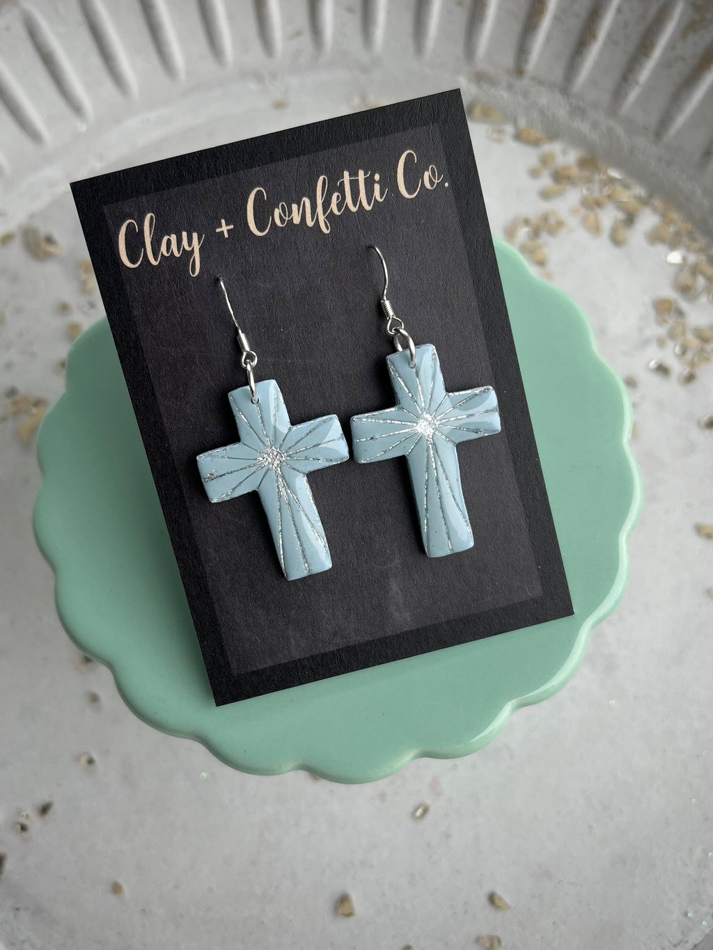 Blue with silver cross dangle