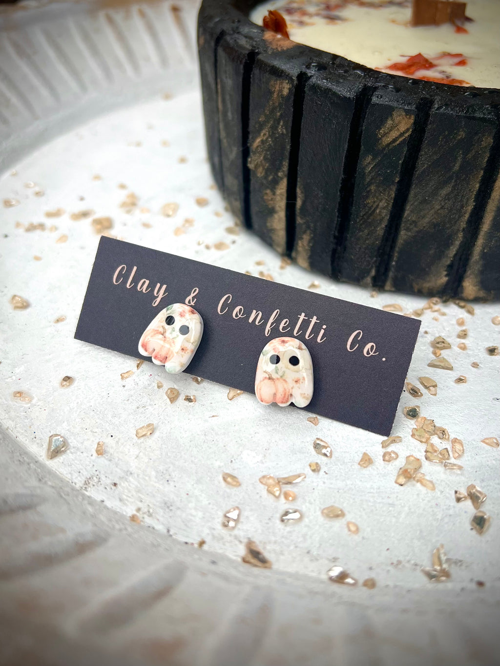 Pumpkin floral ghost stud