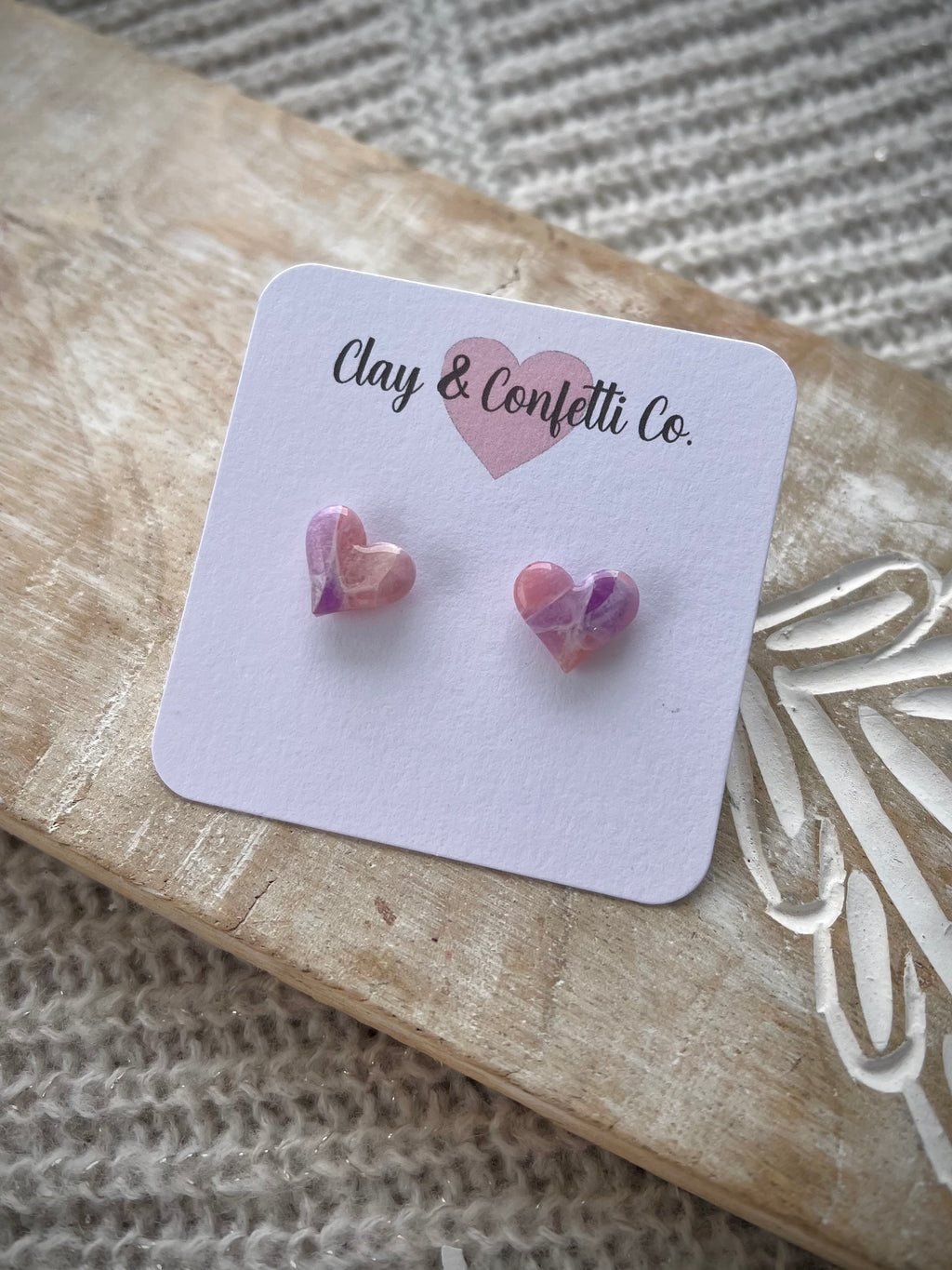 Pinky Purple Marble Heart Stud