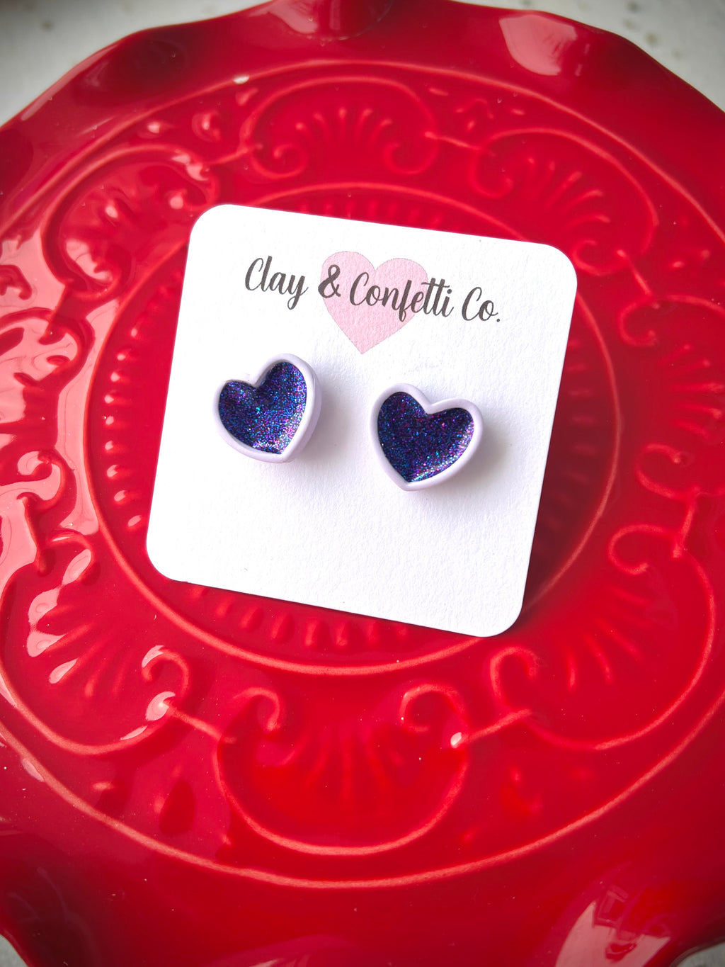Purple glitter bezel heart stud
