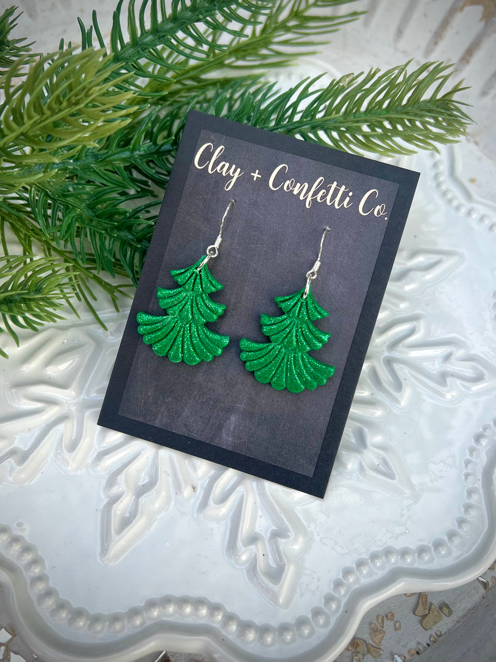 Green glitter flare tree dangle