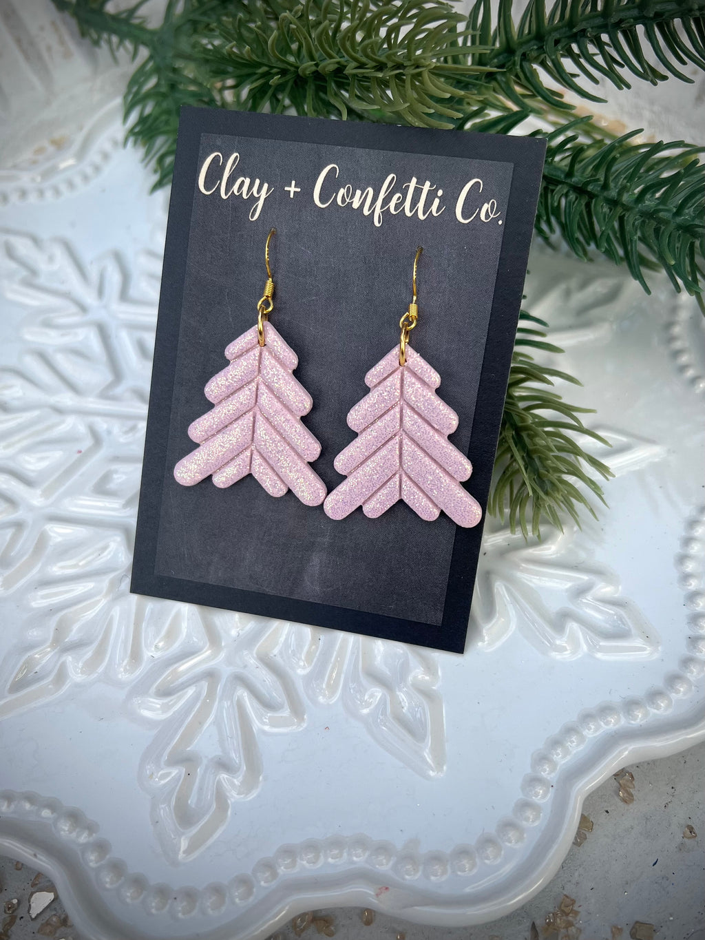 Bubble pink glitter tree dangle