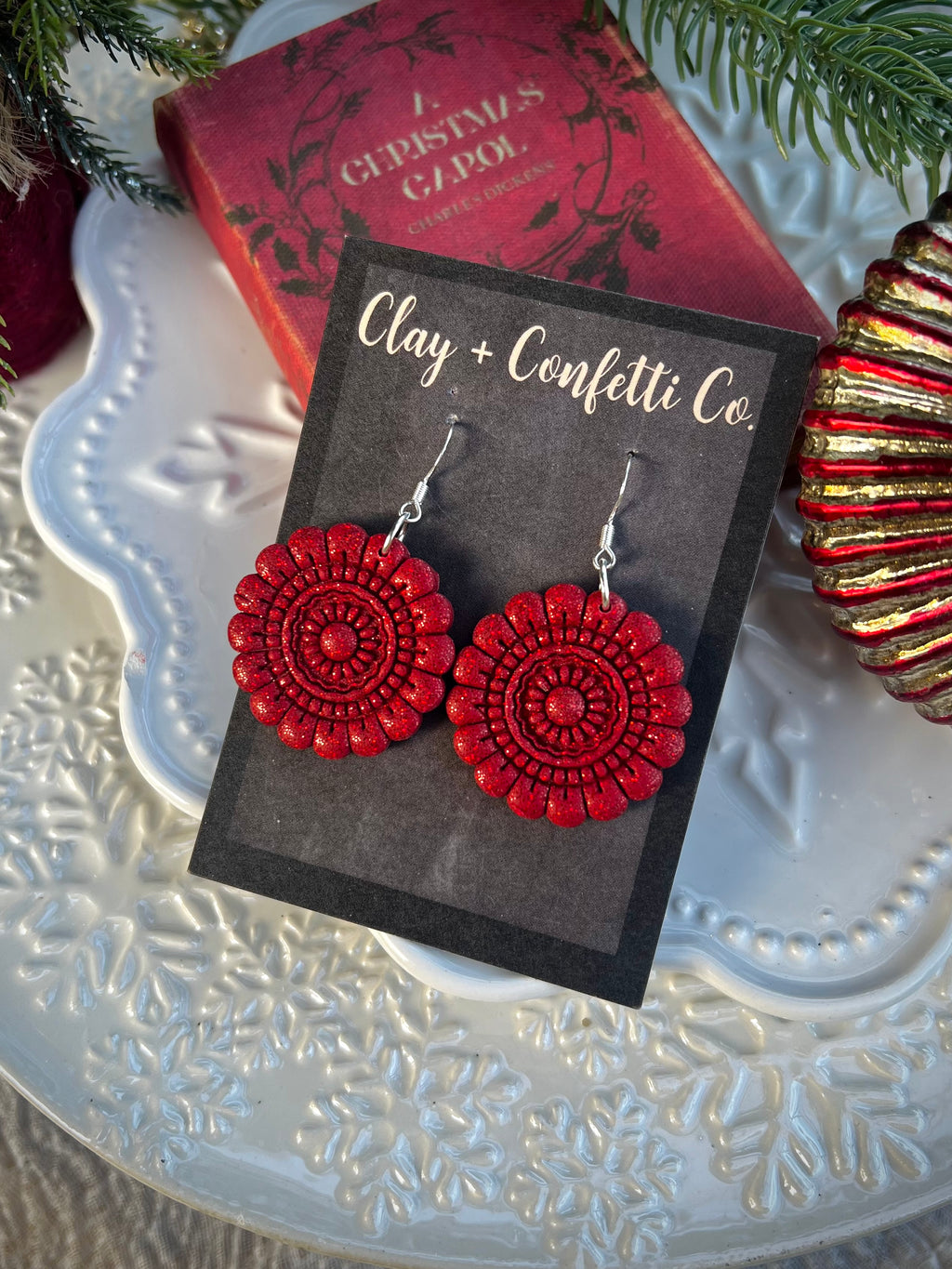 Red glitter medallion dangle