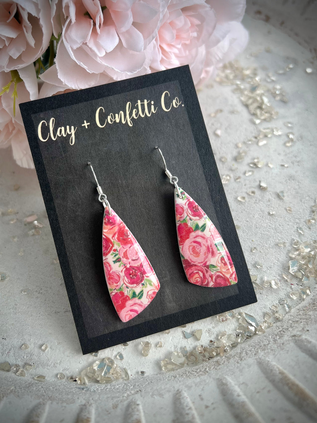 Cheerful Florals and Hearts irregular triangle Dangle