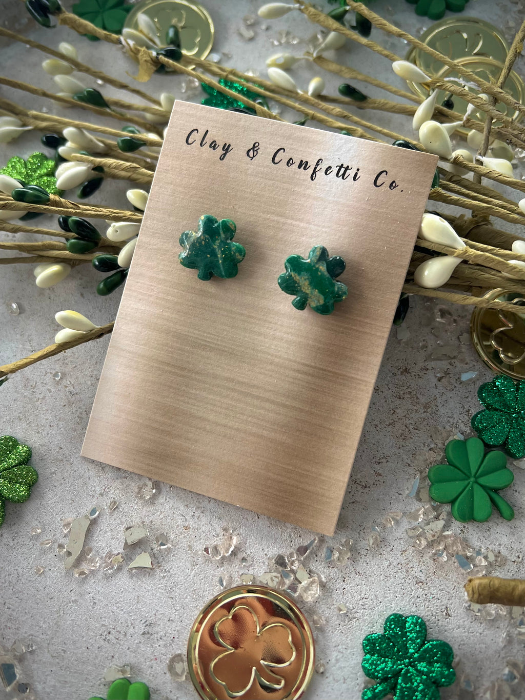Faux Emerald shamrock stud