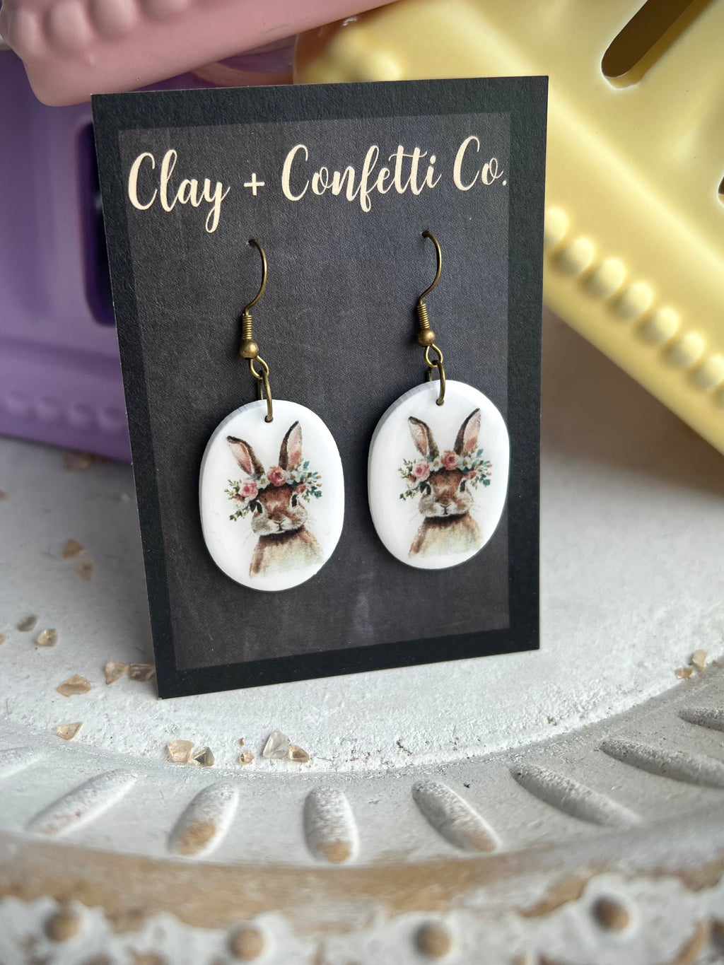 Oval floral crown bunny dangle