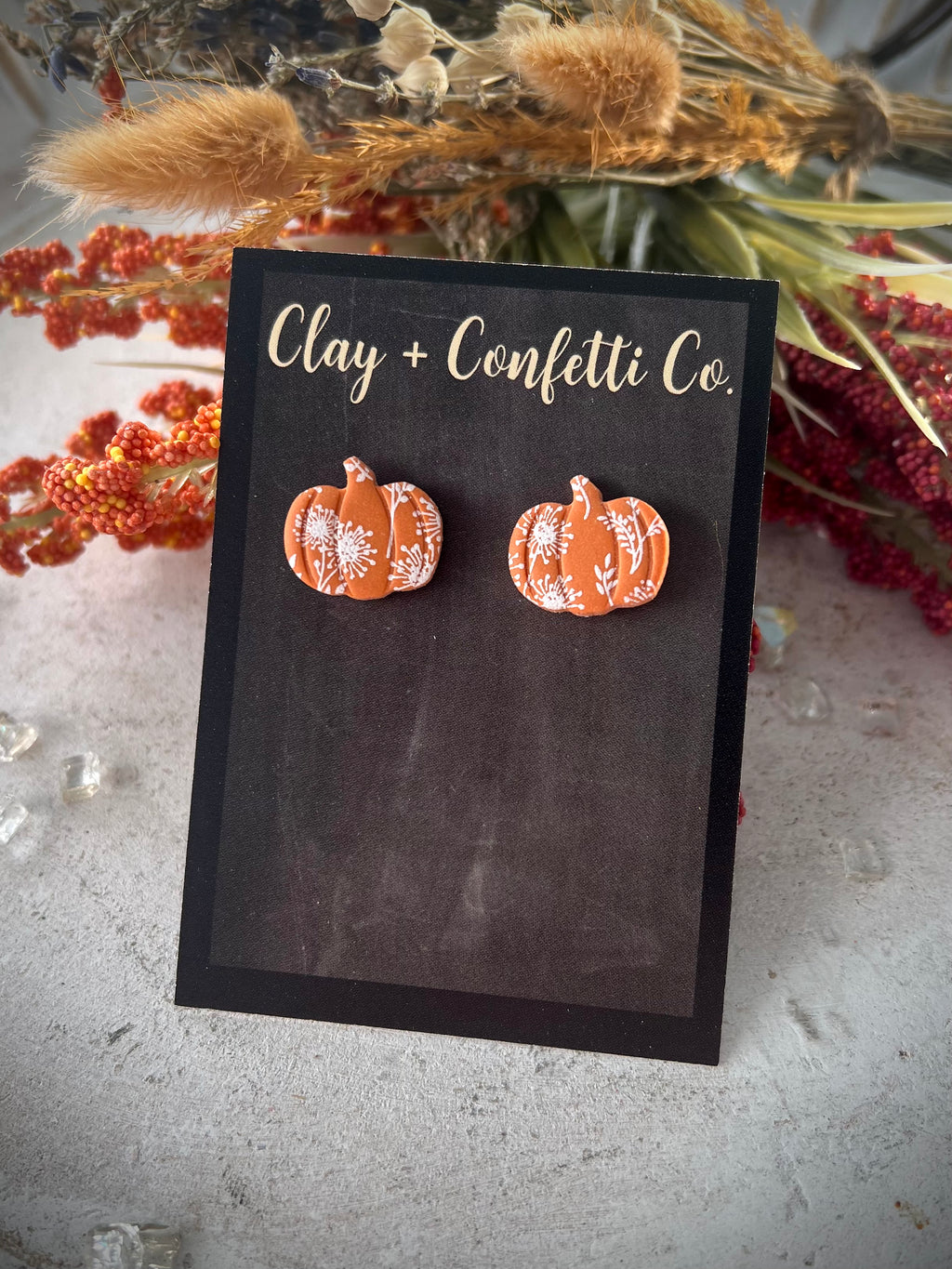 orange pumpkin stud  with print