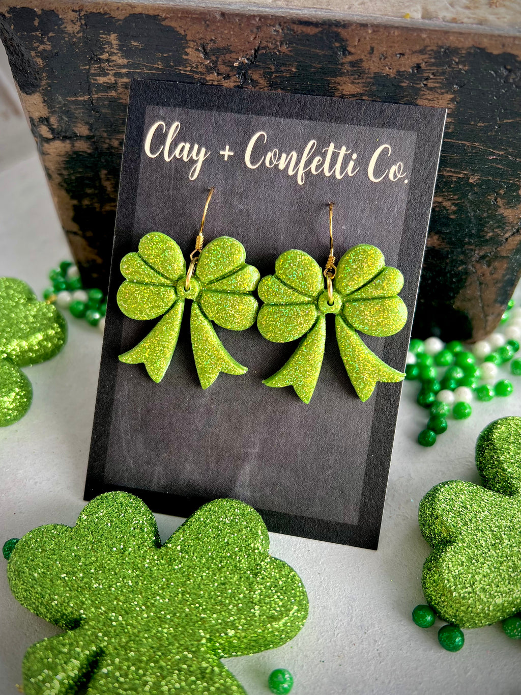 Shamrock Bow Trendy Green Glitter