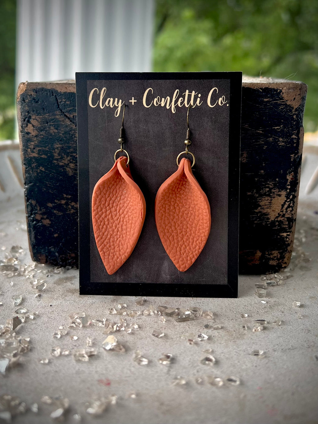 Faux folded leather dangle rust