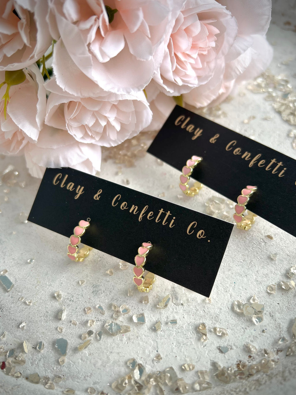 Pink heart only gold huggie hoop