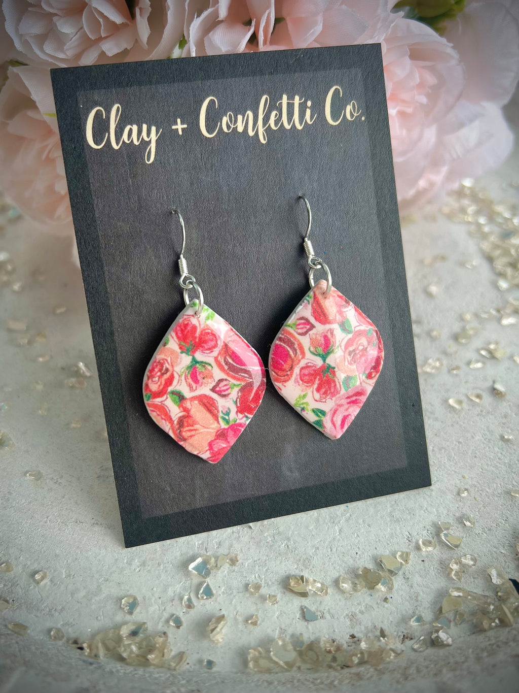 Cheerful Florals and Hearts  Tear Dangle