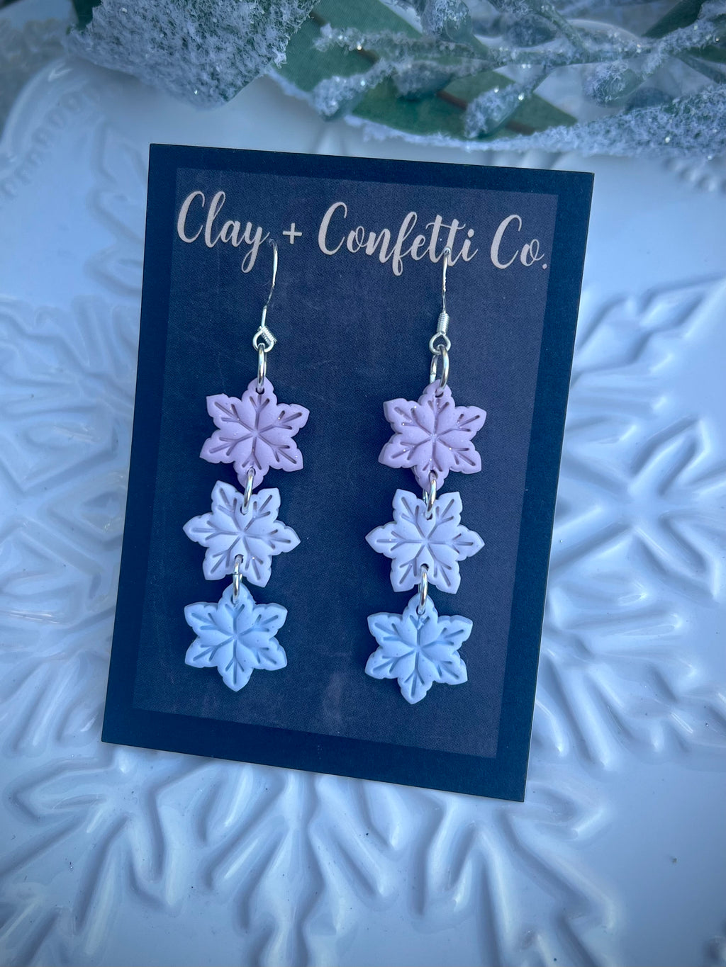 Pink white blue snowflake dangle