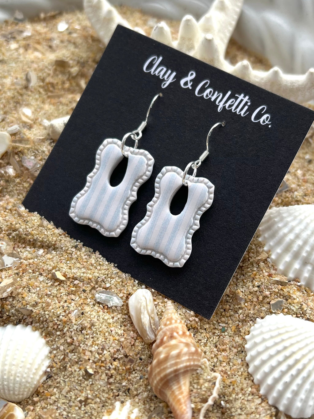 pale blue pinstripe ribbed rounded square dangle