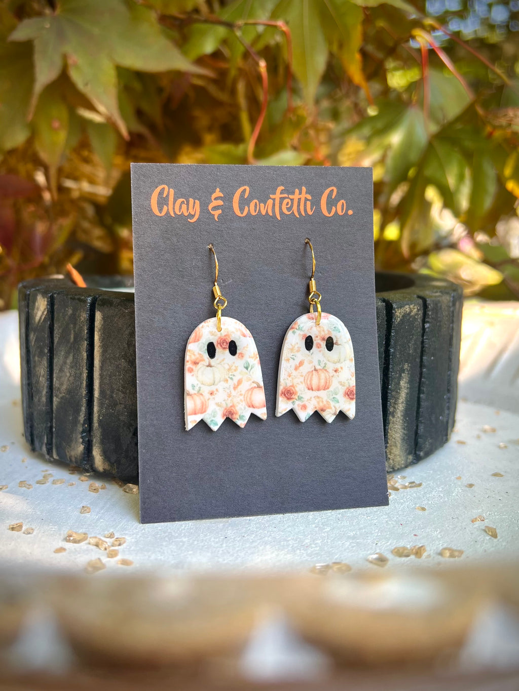 Pumpkin floral ghost dangle