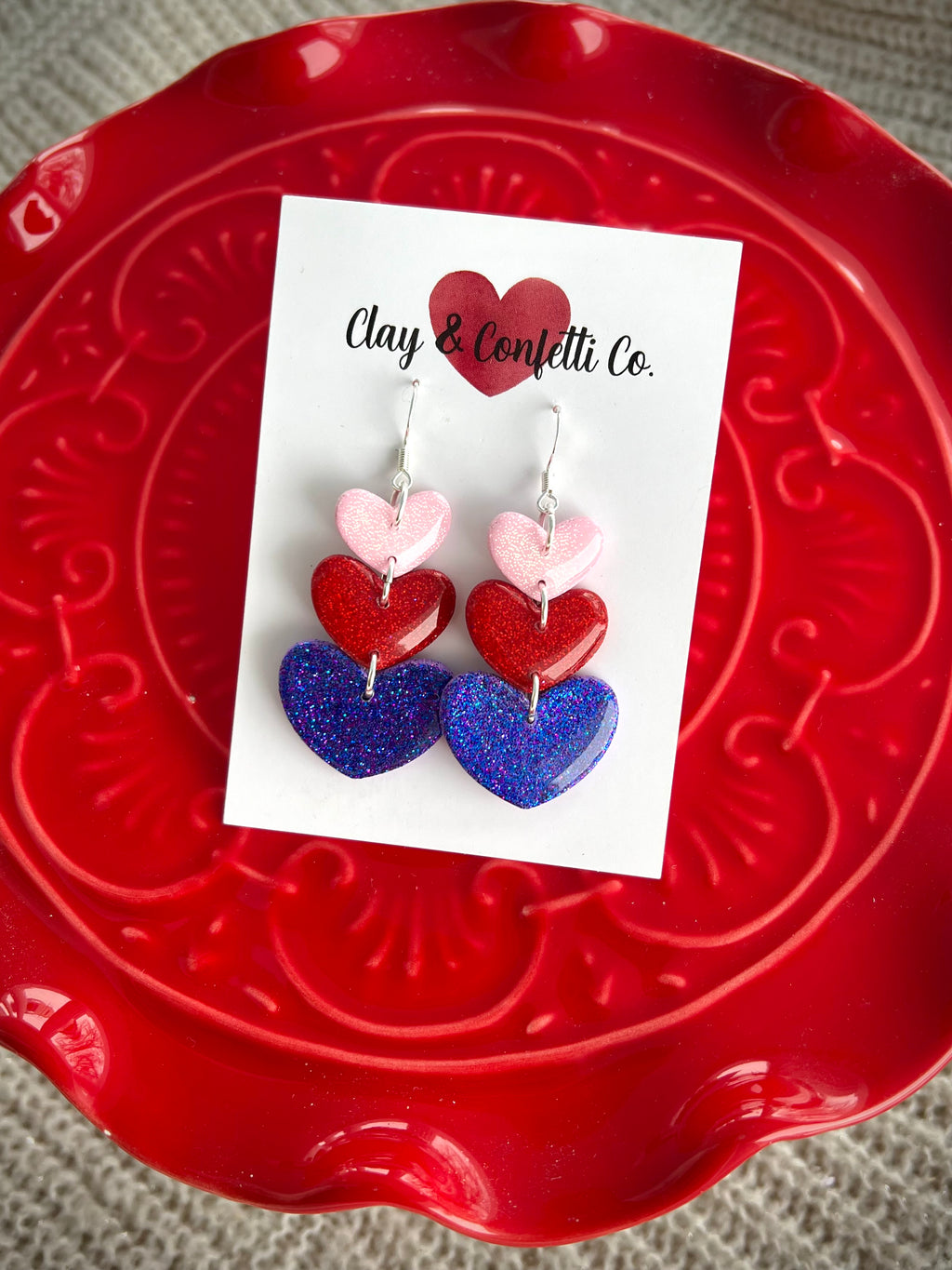 Glitter triple heart dangle