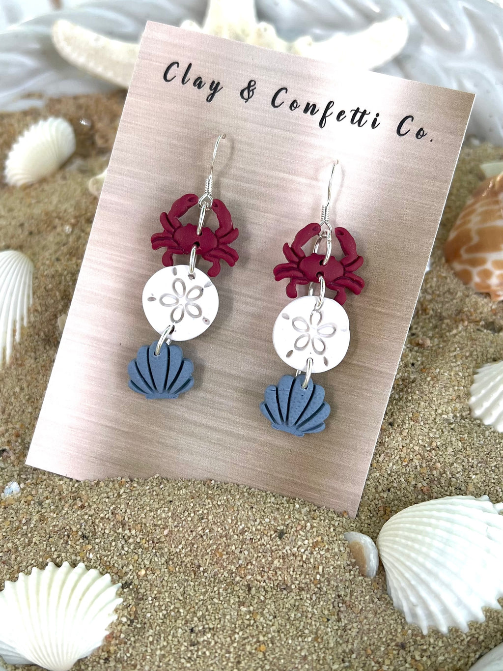 triple crab sand dollar shell dangle