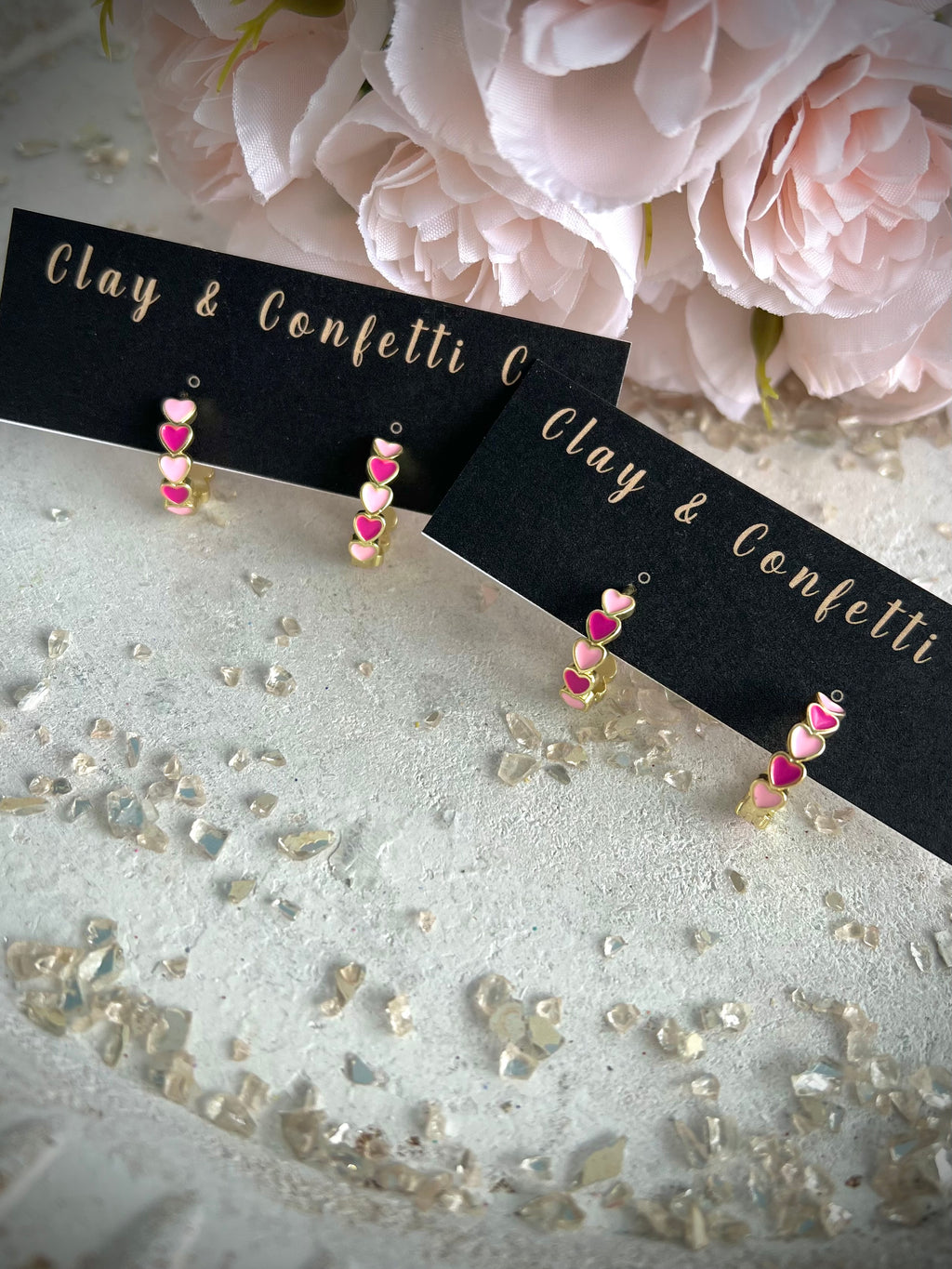 Multi pinks gold huggie hoop