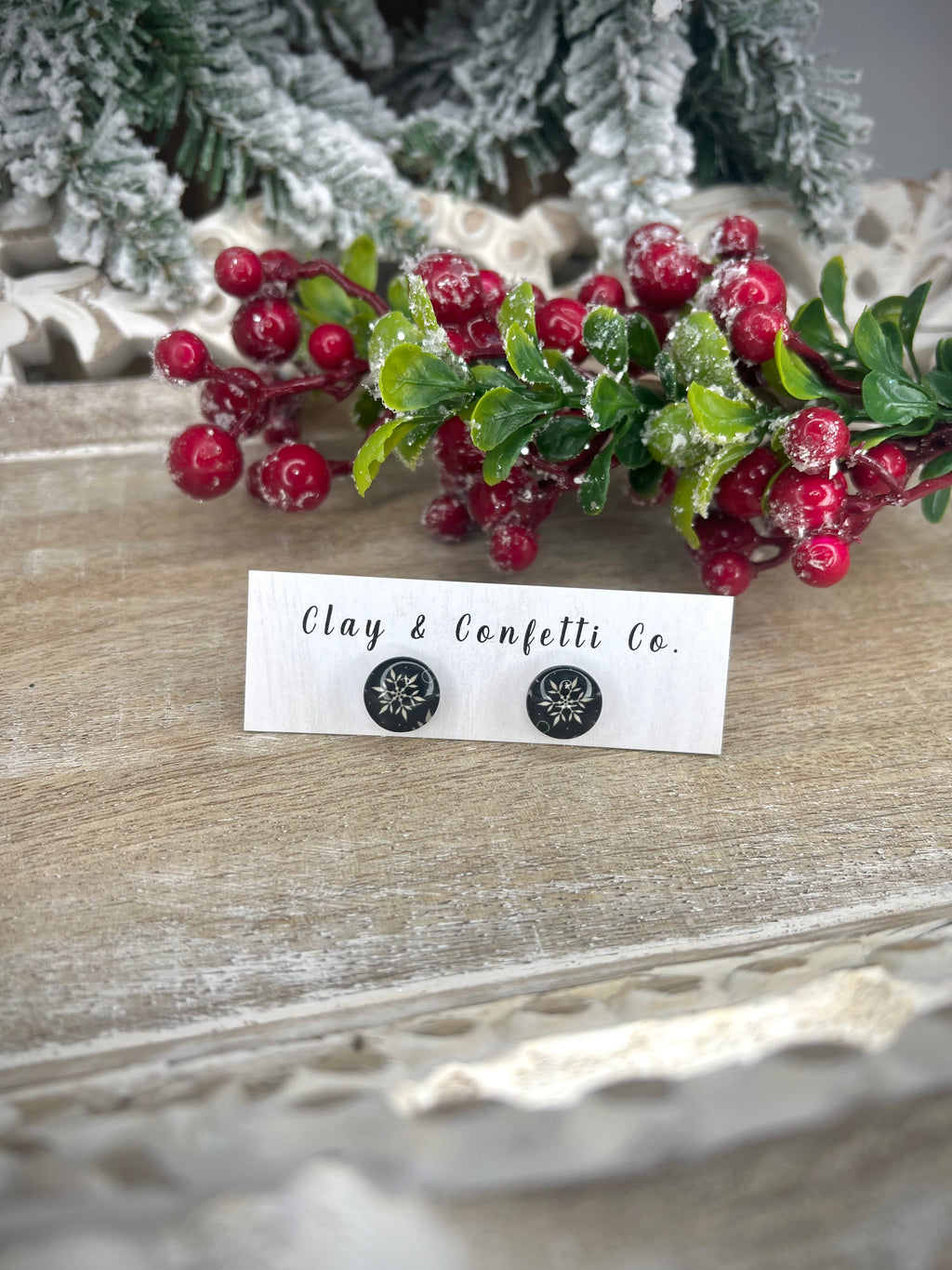 Snowflake with black background stud