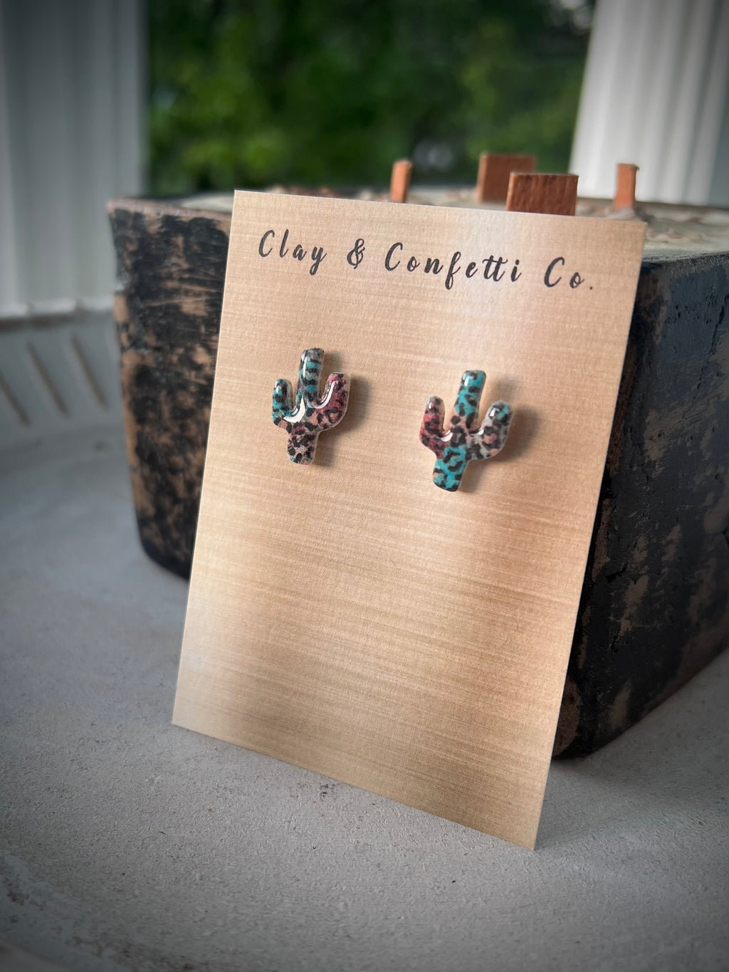 Aqua cheetah cactus stud