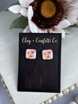 Wildflower Watercolor square stud