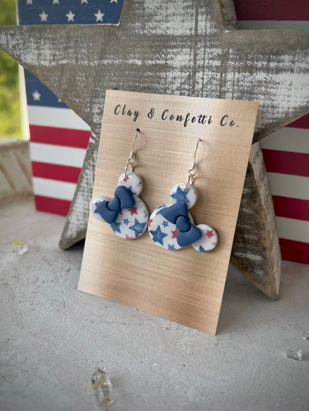 Red and Blue Star print Minnie Dangle