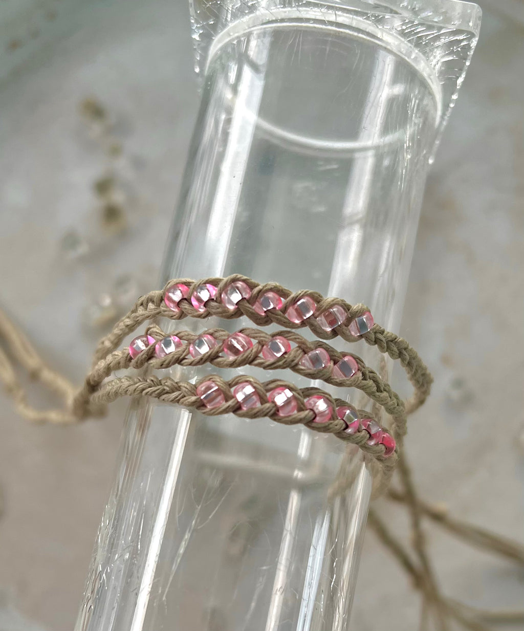 Make a wish hemp anklet in pink