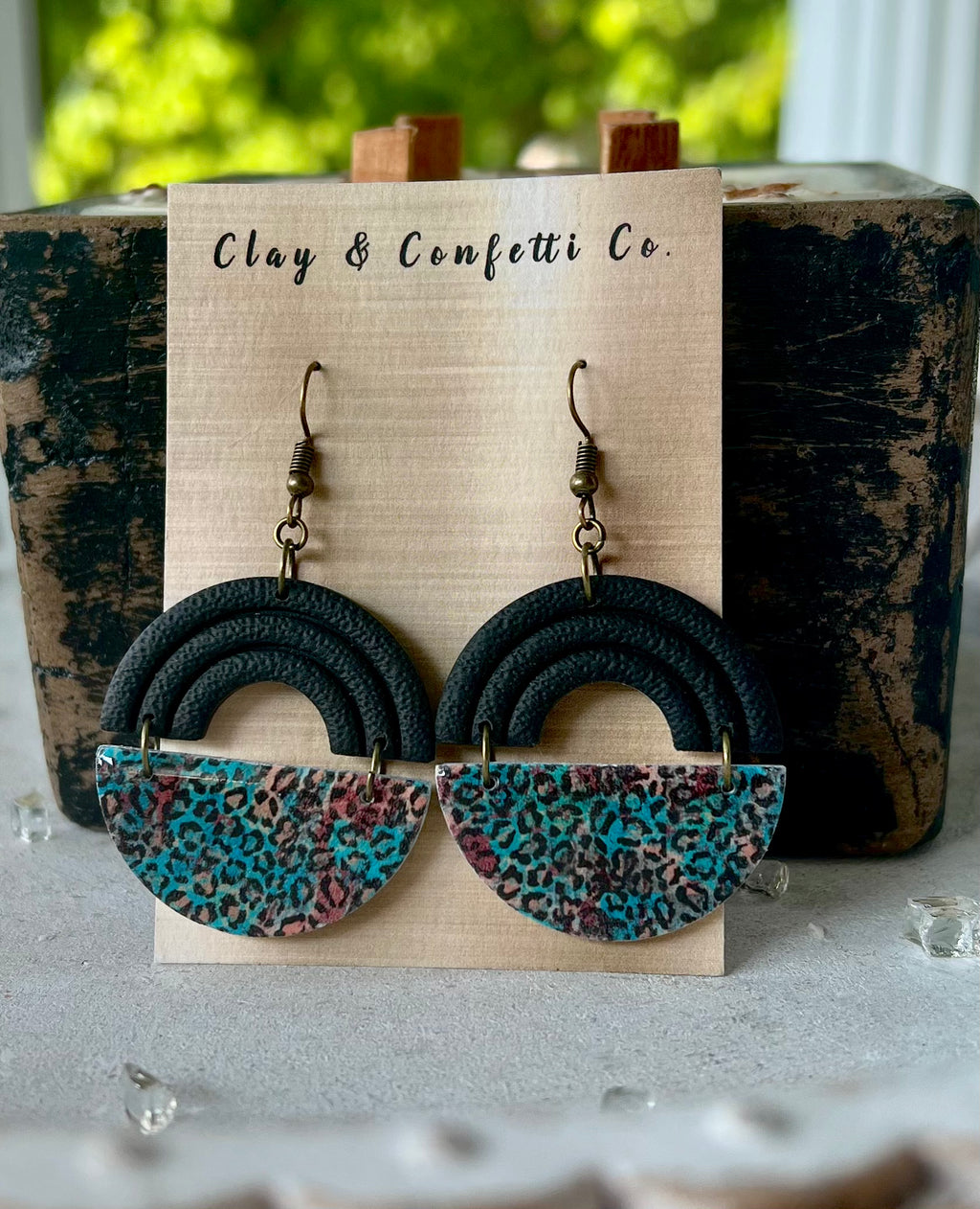 Aqua cheetah half circle dangle