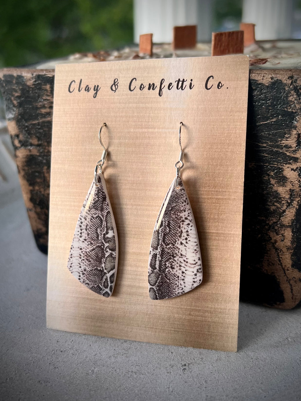 Snakeskin elongated triangle dangle