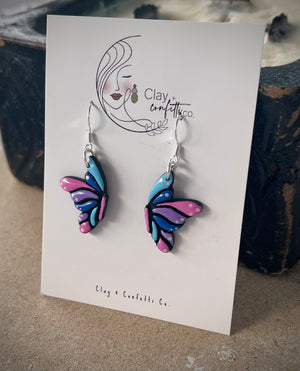 Pink blue purple half butterfly dangle