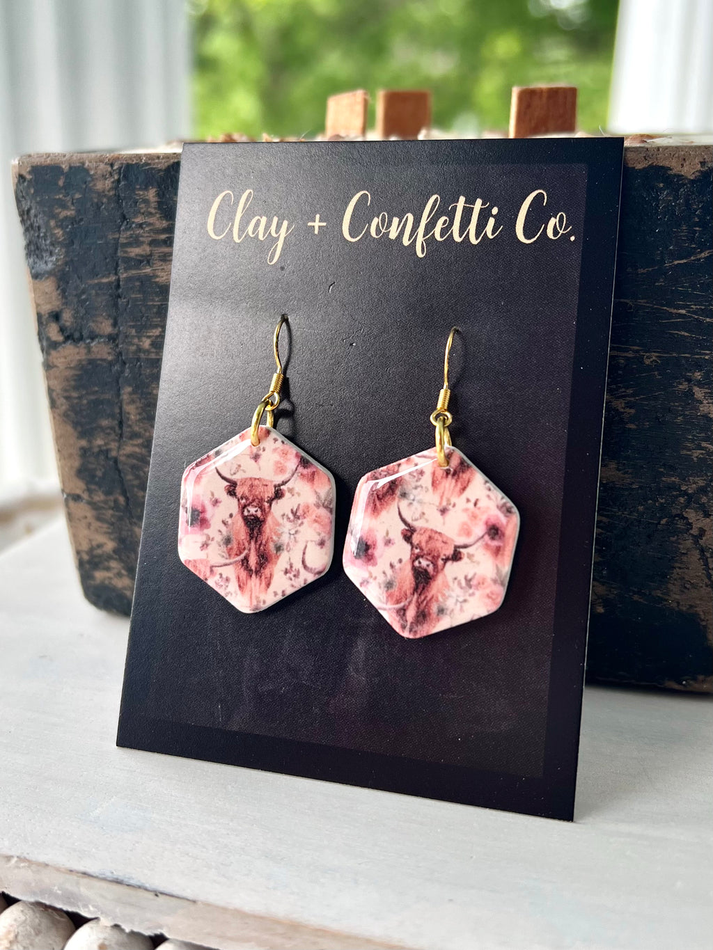 Highland cow hex dangle