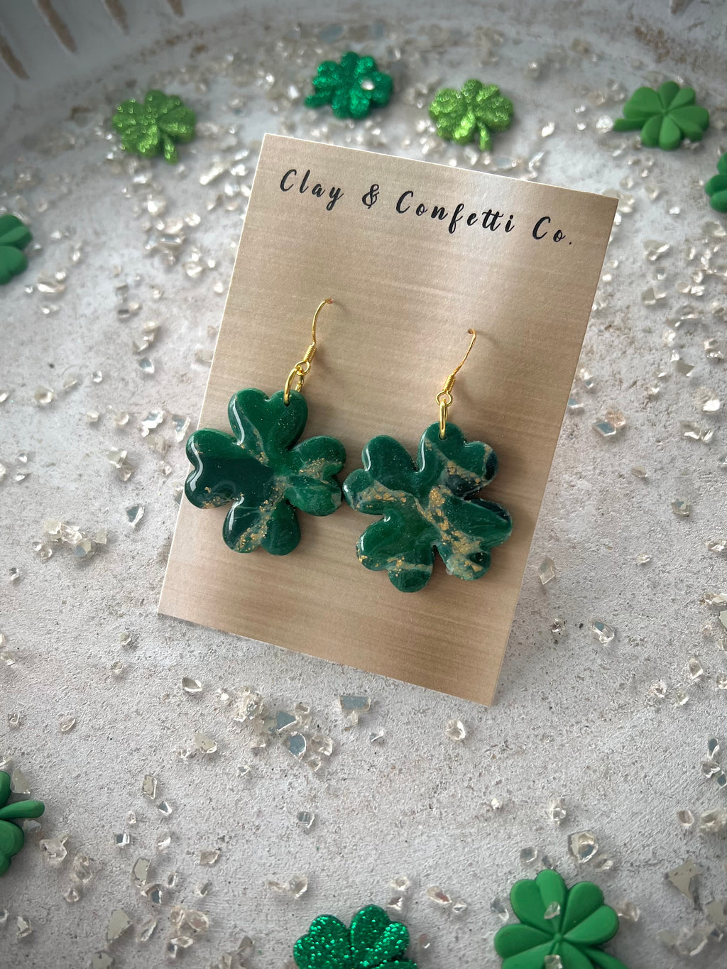 Faux emerald shamrock dangle