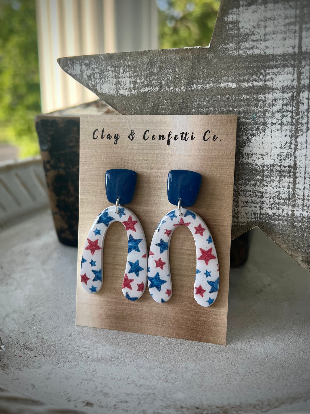 Red and Blue Star print Wishbone Dangle
