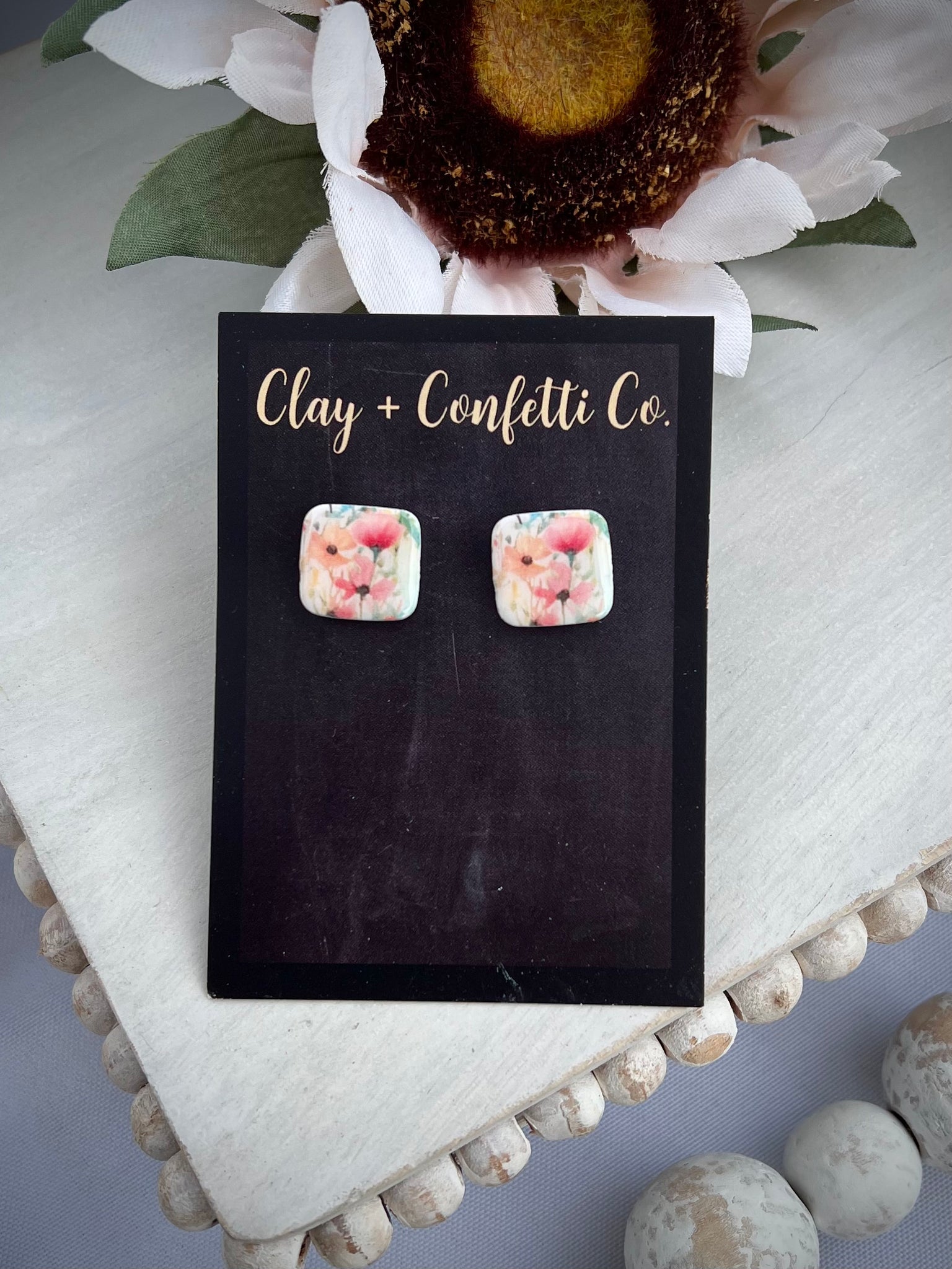 Wildflower Watercolor square stud