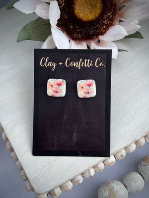 Wildflower Watercolor square stud