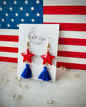 Red star blue tassel dangle