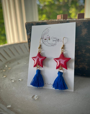 Red star blue tassel dangle