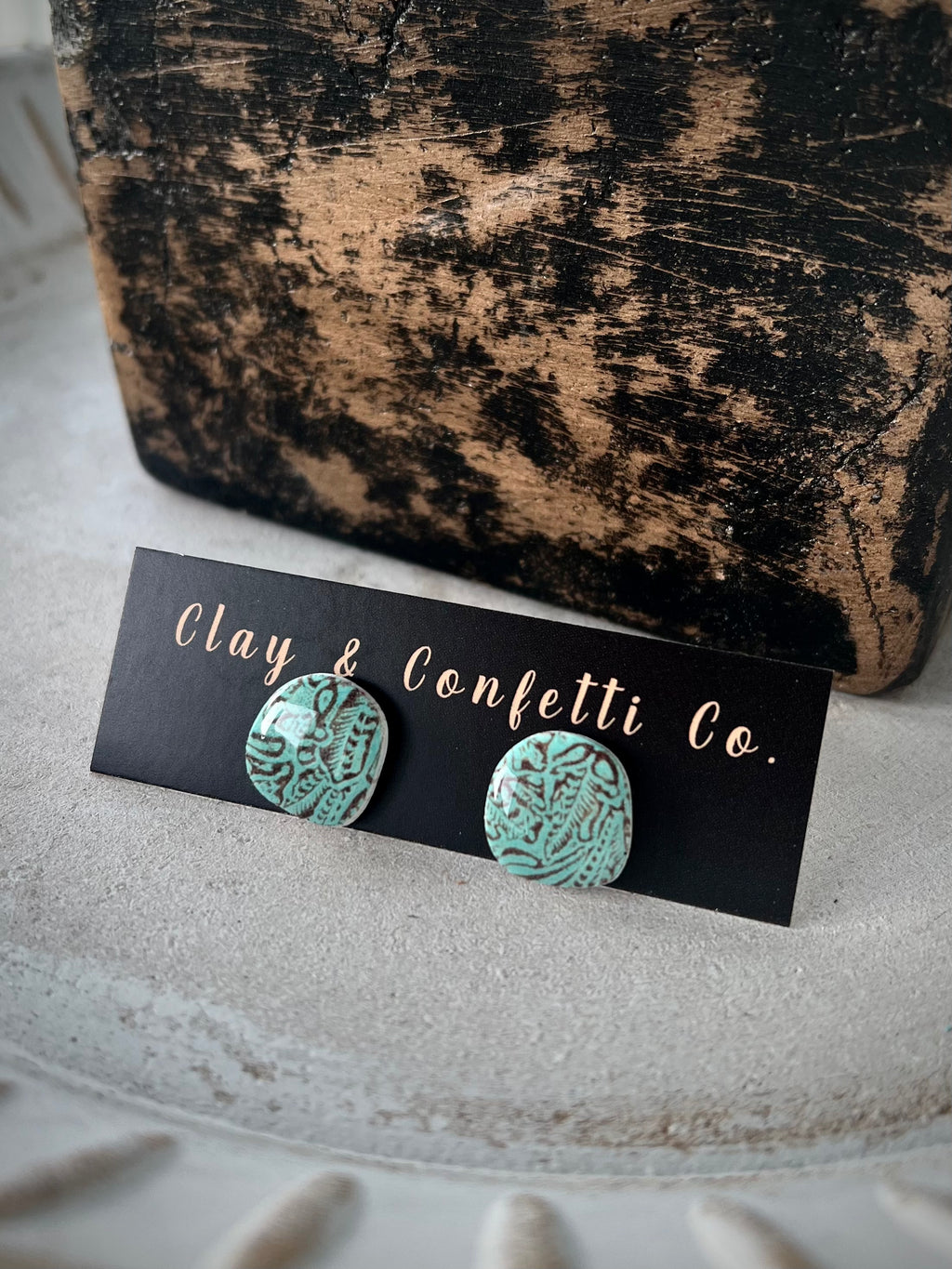 Tooled aqua leather organic stud