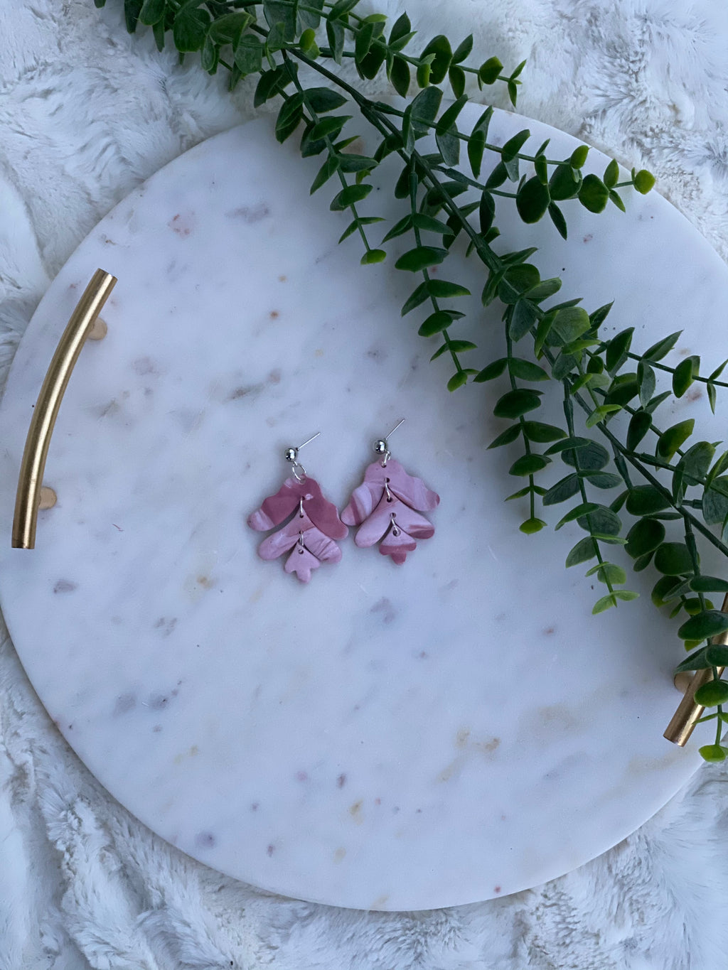 Wavy 3 Piece Dangle - Dusty Rose & White