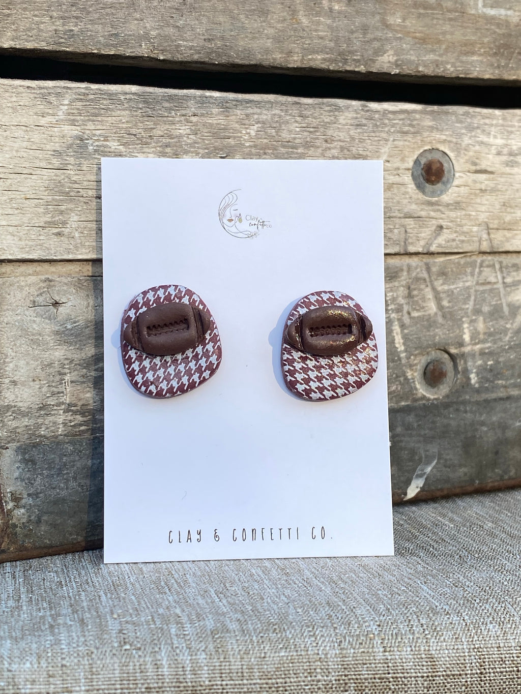 Maroon Gingham football statement stud