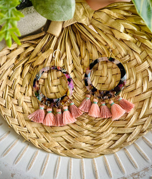 Colorful large tortoise hoop with pink tassels