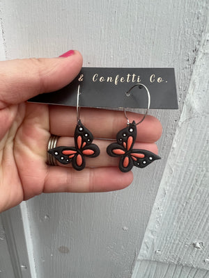 Orange butterfly 1 inch (small) hoops